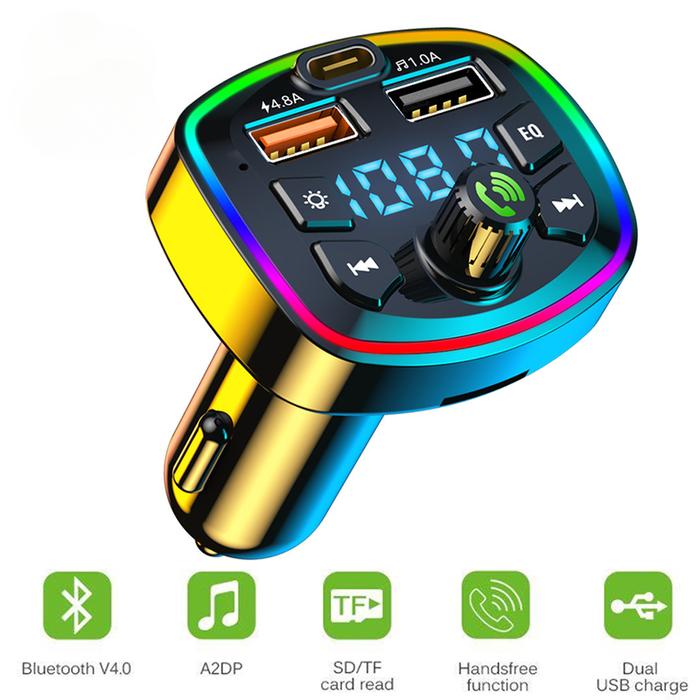 FM Bluetooth 5.0 Mobil PD 18W, Pengisi Daya Cepat USB Ganda Tipe-c 4.8A, Lampu Latar LED/USB 4.2A Ca