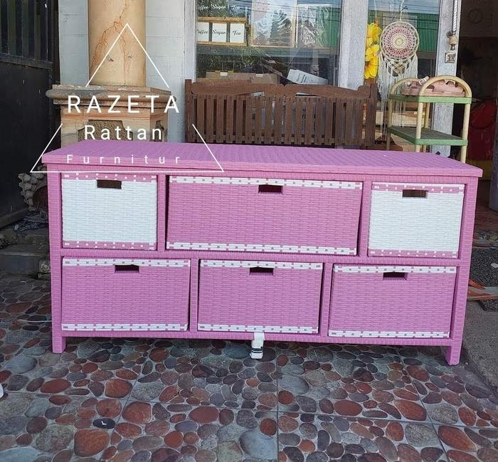 Terlaris Lemari Rotan plastik Meja TV Laci Susun 6 jasmine buffet serbaguna Bebas pilih warna
