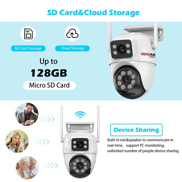 GUOANvision 8MP Kamera CCTV IC SEE Nirkabel Luar Ruangan Dual-Lensa Suara AI Deteksi Manusia Alarm