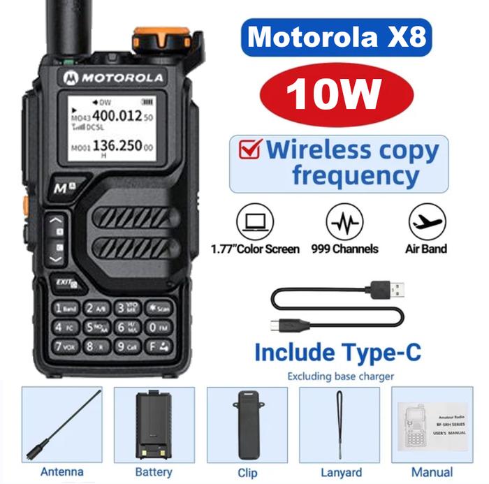 HT Motorola X8 Walkie talkie two way radio jarak jauh 20KM Daya Tinggi 10W 200 Saluran Radio FM port
