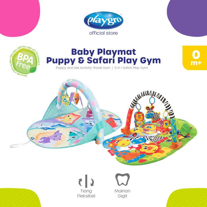 Playgro Playmat Series - Playgym Matras Tummy Time Interaktif Anak 5 In 1 Safari Super Gym Puppy & M