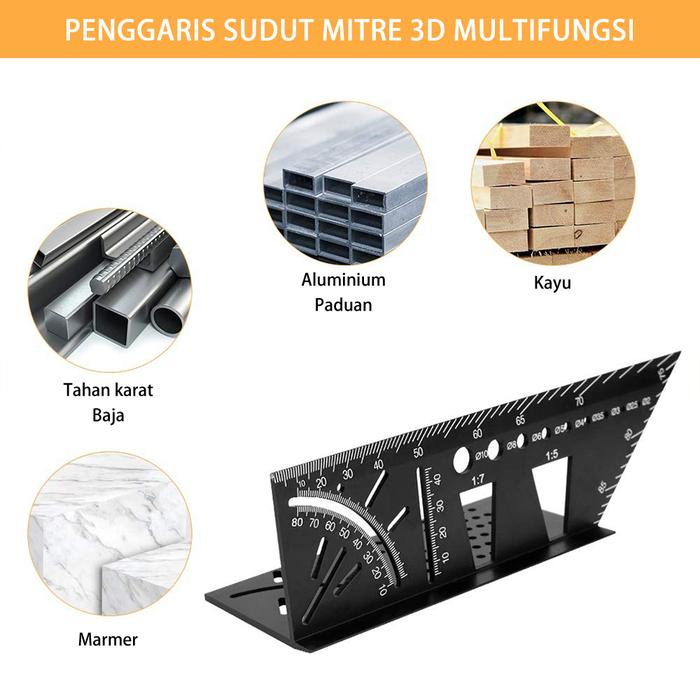 Siku marking Line 3D ALUMINIUM / penggaris siku tukang mitre 3D / marking miter gauge ALUMINIUM