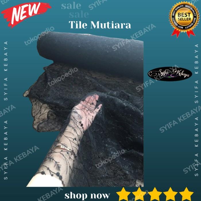 kain brokat tile mutiara warna HITAM. bahan brukat tille tulle