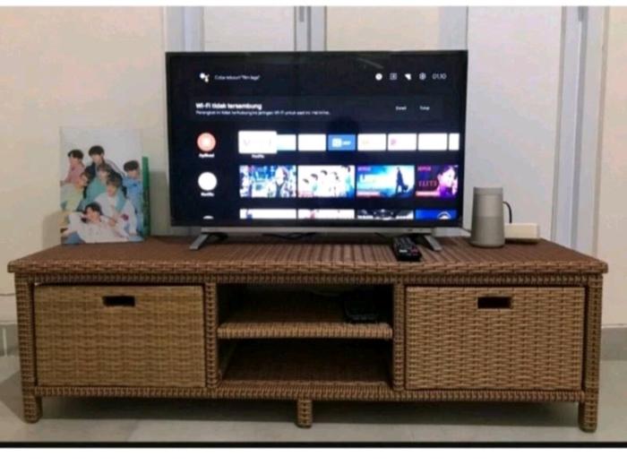 READY STOK Meja Tv Rotan Sintetis 2 Laci Minimalis Lemari Plastik