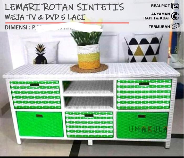 Redy Stok Lemari Rotan Sintetis Laci 6.Dvd Motif Meja Tv Lemari Plastik