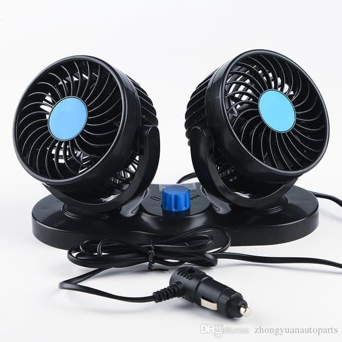 Kipas Angin Mobil 2 Kipas dan 2 USB DC 12 Volt dan 24 Volt