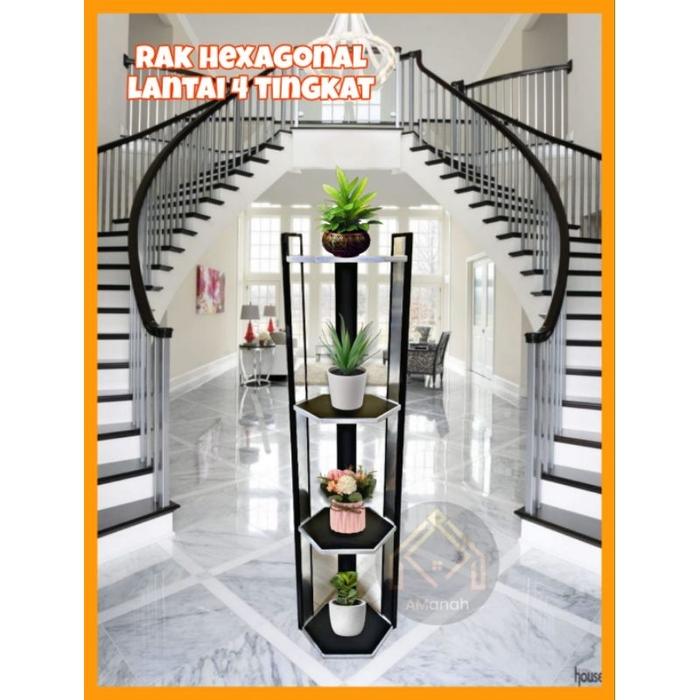 RAK LANTAI HEXAGONAL 4 TINGKAT - RAK PAJANG BUNGA HIAS - RAK LANTAI RUANGAN - RAK POT AMANAH