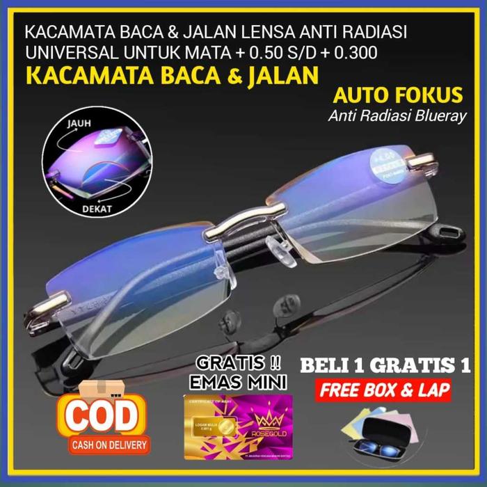 DISKON PROMO KACAMATA PLUS 4 in 1 BACA DAN JALAN LENSA DOUBEL AUTO SUPER FOKUS ANTI RADIASI +1.00 s/
