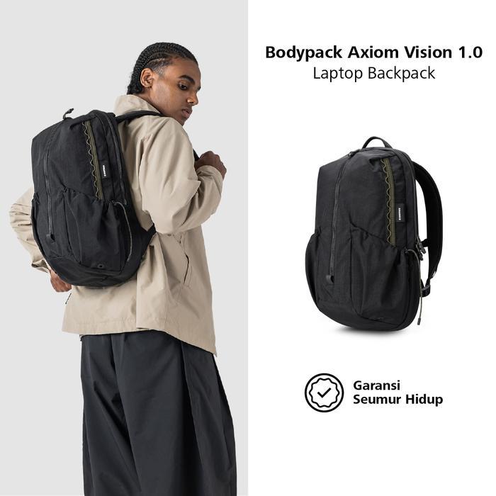 Bodypack Axiom Vision 1.0 Laptop 15 Inch Bag Tas Ransel Travel Kerja Ringan dan Muat Banyak - Hitam