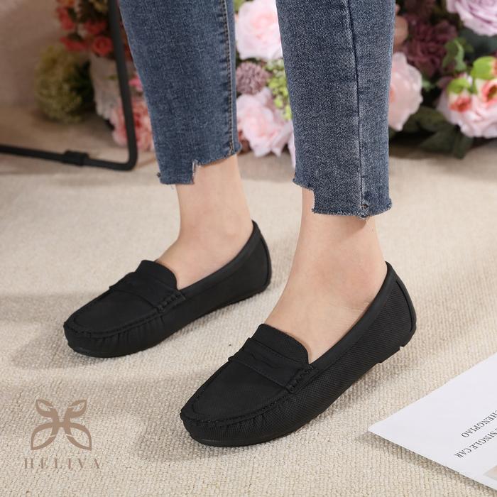 D133 LF HELIVA Frida Sepatu Loafer Wanita FlatShoes Sol 1cm Bahan Kanvas Casual Kerja Hangout HV765