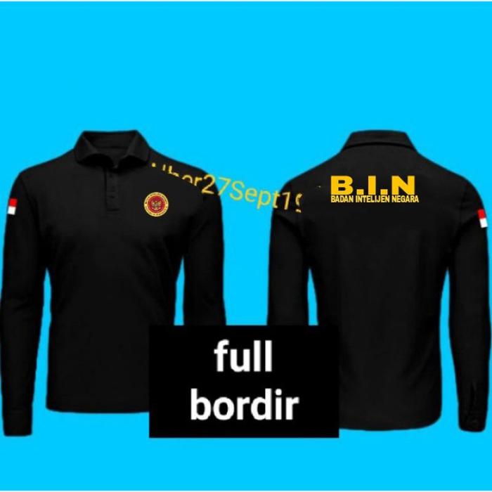 Kaos BIN KAOS BADAN INTELIJEN NEGARA FULL BORDIR DEPAN BELAKANG kaos Bin baju Bin kaos kerah Bin baj