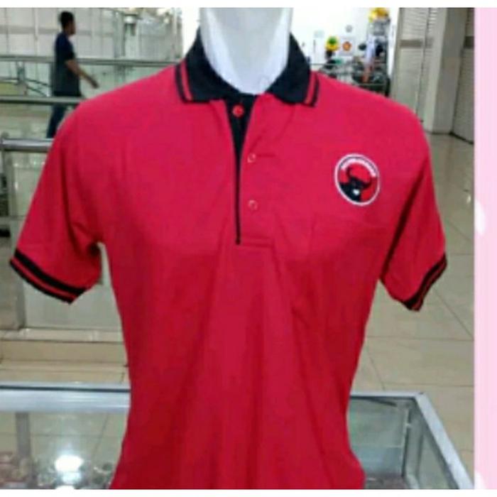 kaos partai PDI P kerah hitam kombinasi merah dan merah kombinasi hitam