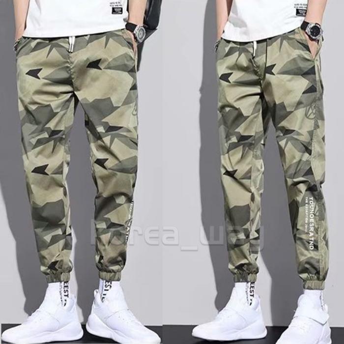 Celana jogger panjang motip camo hijau /Sweatpants pria panjang outdoor/celana training pria keren/C