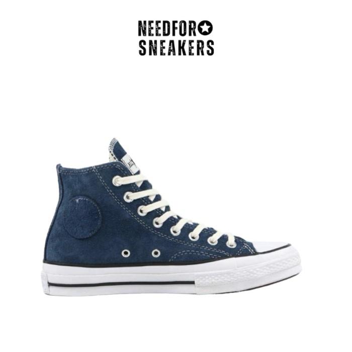 Sepatu Stussy X Converse All Star Chuck Taylor 70S High 8 Ball Sargasso Sea Blue White Black (Best Q