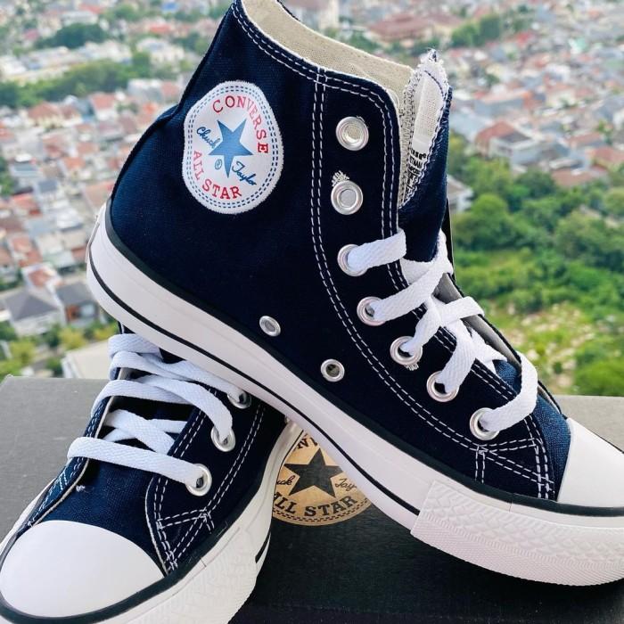 Sepatu Converse Original All Star High Basic Navy Biru Tua Tinggi Ori (Best Quality)