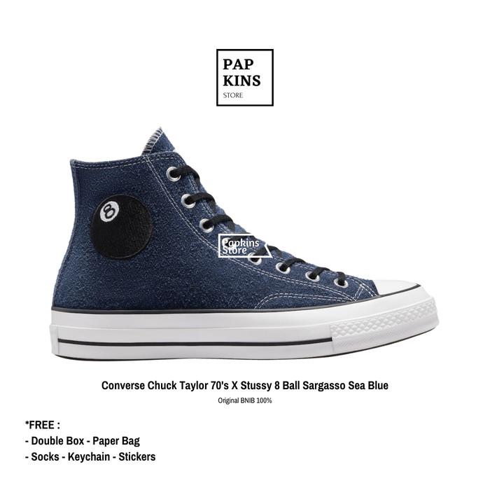 Sepatu Converse Chuck Taylor 70'S X Stussy 8 Ball Sargasso Sea Blue (Best Quality)