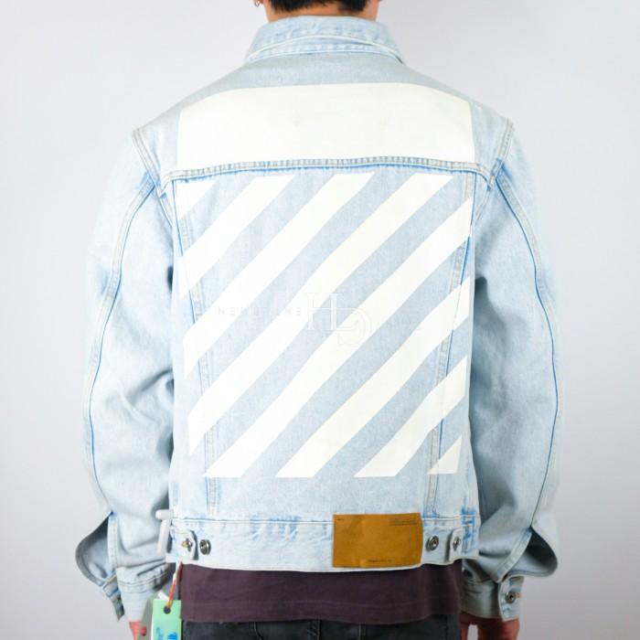 OW SS22 Diag Tab Slim Denim Jacket Bleach Blue 100% Authentic