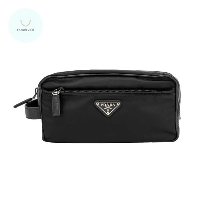 Prada Re-Nylon and Saffiano Leather Travel Pouch Black