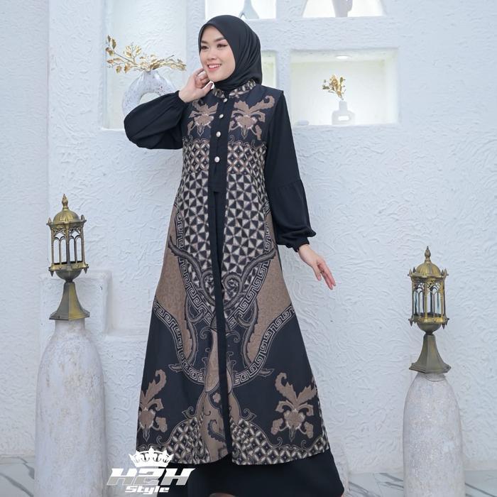 Gamis Batik Kekinian Gamis Batik Pesta 2 in 1 Kombinasi Jack Black Gamis Mewah COD
