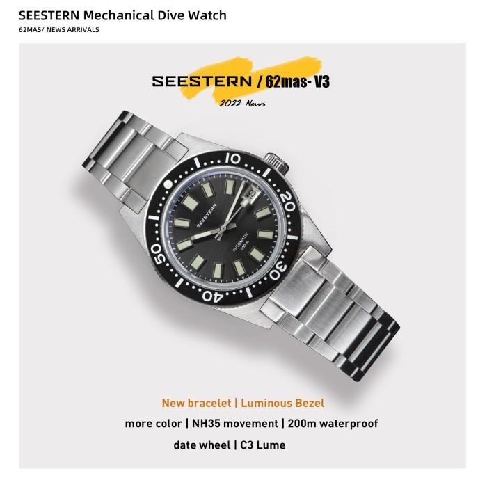 Jam Tangan Pria SEESTERN 62MAS Diving Watch Men Automatic Mechanical Wristwatch Luminous Bezel Water