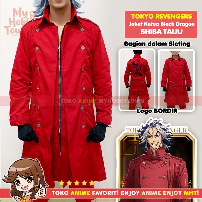 Jaket Parka Jubah Black Dragon Red Merah Tokyo Revengers Taiju Shiba Cosplay