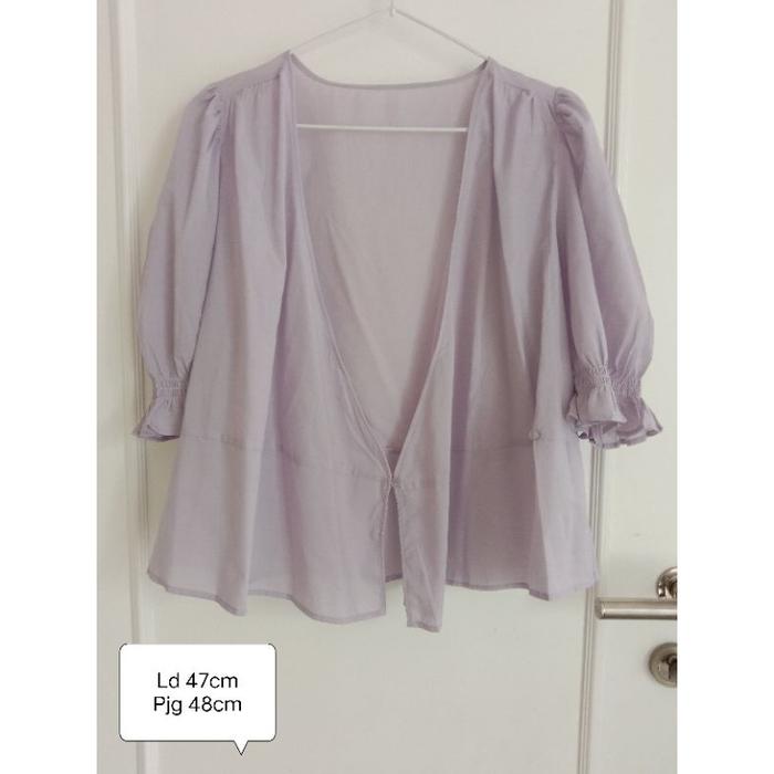 [size M] Preloved baju atasan uniqlo gu kemeja kimono lengan balon lilac ungu