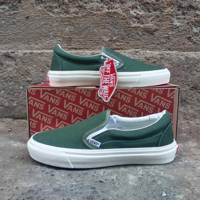Sepatu Slip On Pria Wanita Vans Slop Og Hijau Army (Best Quality)