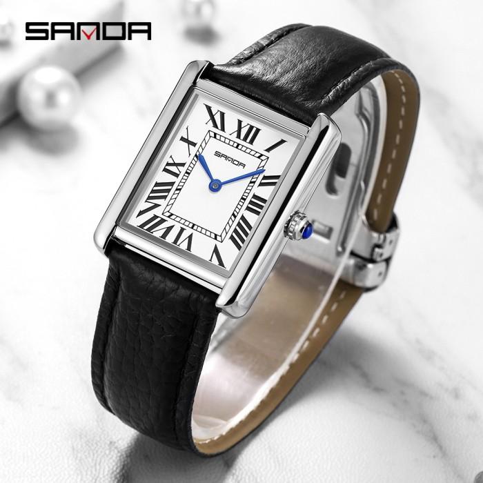 Jam Tangan Pria Sanda Model Motel De Rectangular Wrist Watches for Women Silver Case Ladies Watches 