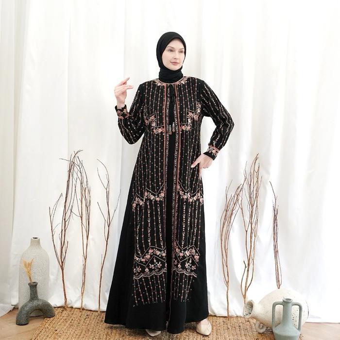 Rita WD 305 /gamis super black bordir cantik / gamis bordir payet cantik mewah elegant