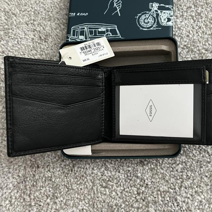New' Nwt Dompet Pria Fossil Brooks Rfid Black With Tin Box