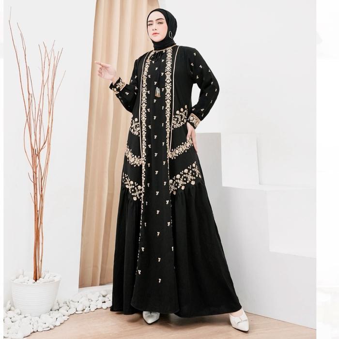 Rita WD 308 / gamis bordir super black/ gamis bordir payet cantik mewah dan elegant