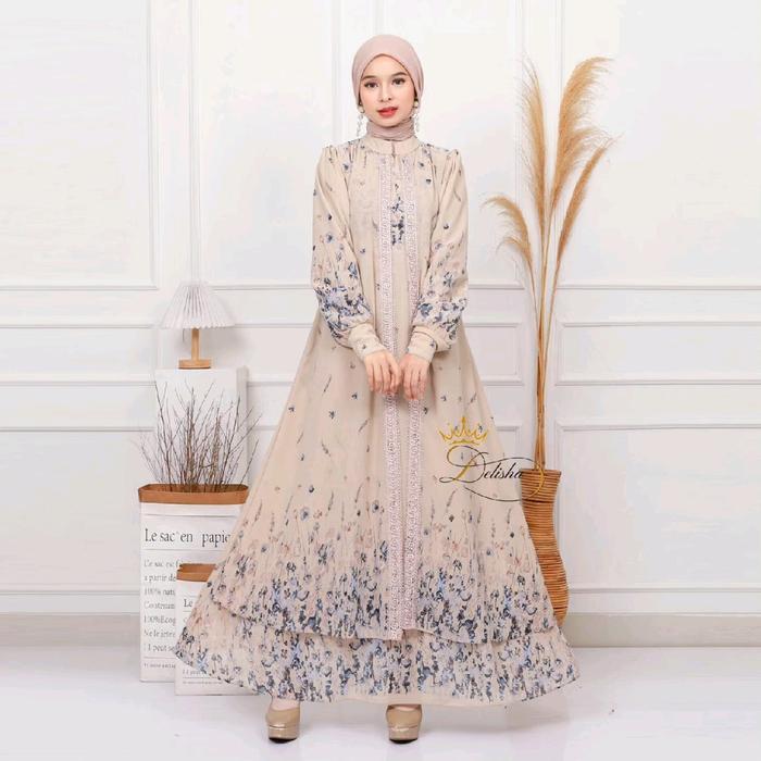Delisha - Arrumi Dress / Gamis Sage Ceruty Baby Doll Premium Berfuring Mewah Busui