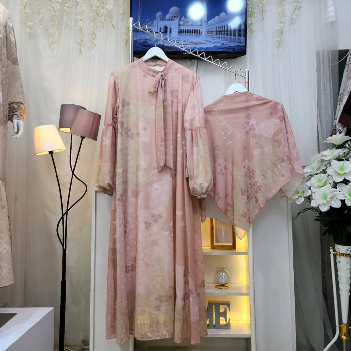 Pastelo DELFINA SERIES SET JILBAB by juragan gamis ceruty printing motif floral bunga