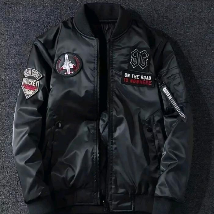 Jaket Bomber Jaket Pria Tebal Jaket On The Road Musim Dingin Bordir Lembut Simple Nyaman Semi Waterp