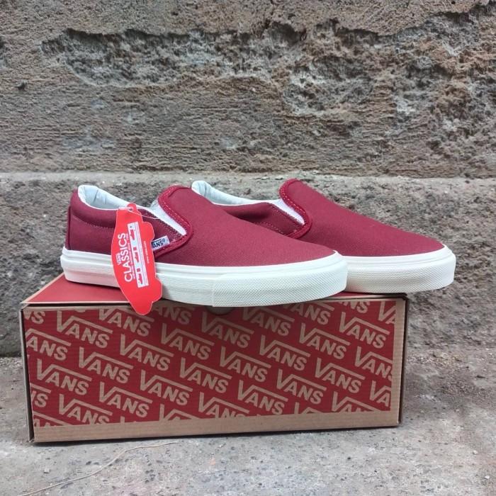 Sepatu Pria Dan Wanita Slip On Vans Og Slop Merah Maroon (Best Quality)