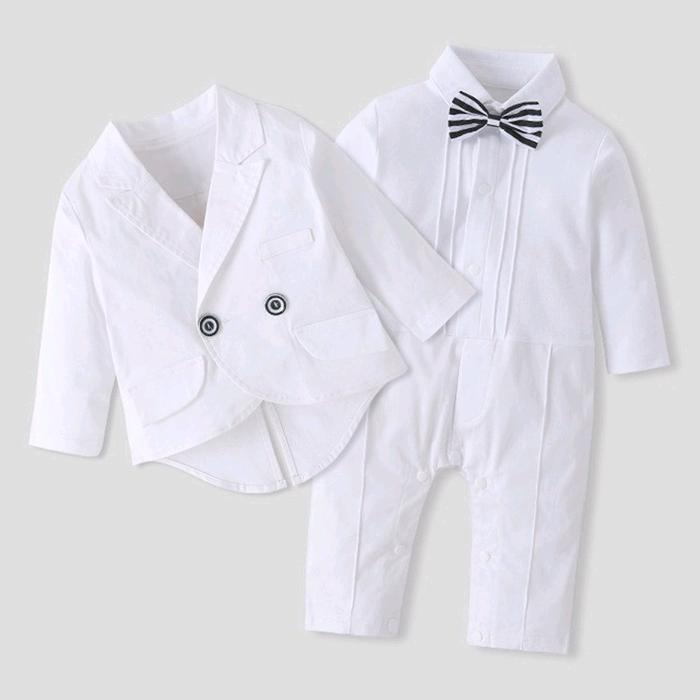 Tuxedo Putih Baju Baptis Bayi Dan Anak Romper Bayi Import Baby Katun White