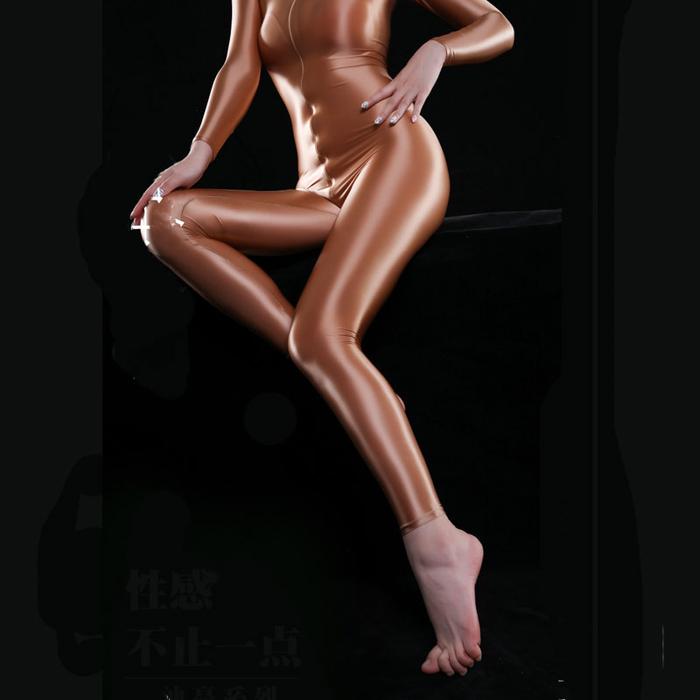 sexy shiny full body bodysuit oil gloosy sexy tight shaping thong bodysuit catsuit sheer see through