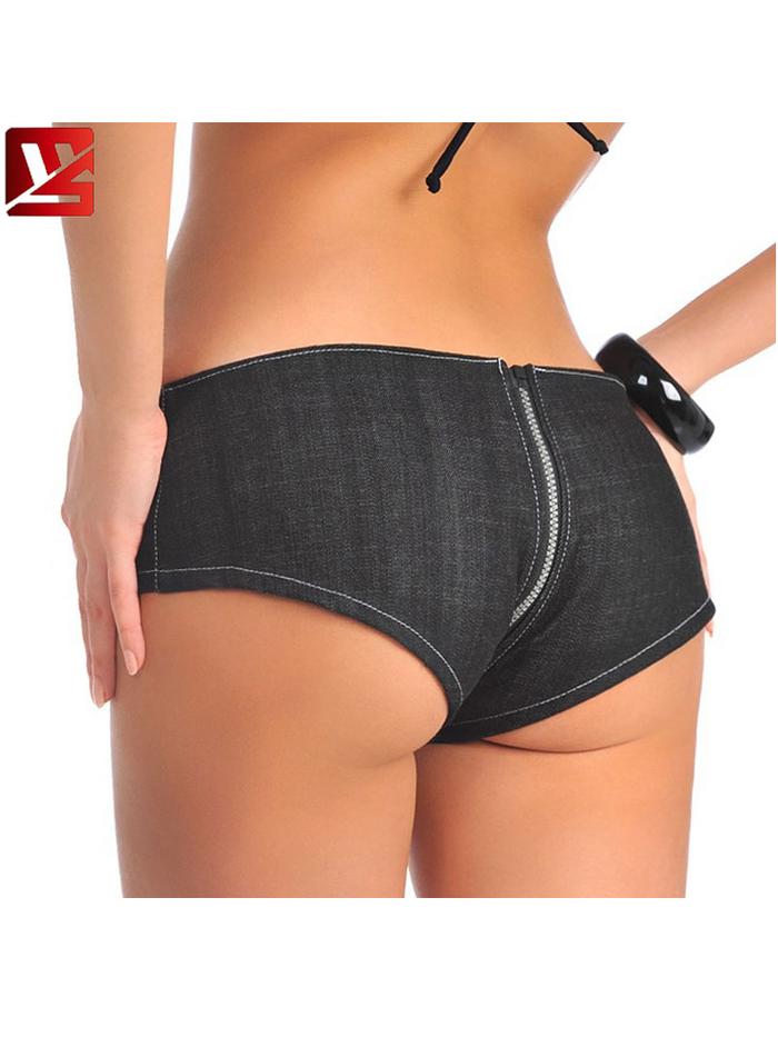 sexy women zipper open u crotch shorts micro mini jeans hot shorts low rise waist booty short exotic