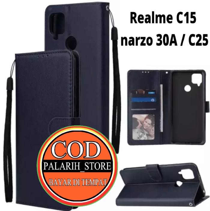 CASE FLIP CASE KULIT FOR REALME C15 / C25/ NARZO 30A/ C12 - CASING DOMPET - FLIP COVER LEATHER- SARU