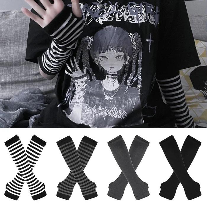 Winter Warm Long Sleeves Gloves For Men Women Fingerless Stripe Hip-Hop Elbow Mittens Elastic Outdoo