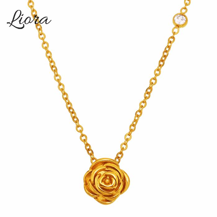 Liora Delicate Little Rose Flower Pendant Necklaces For Women Cubic Zircon Thin Chain Choker Necklac