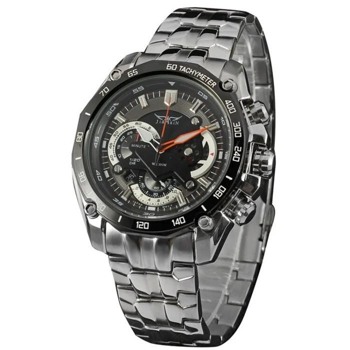 Jam Tangan Pria Jam Pria JARAGAR Stud scale calendar quartz steel black white