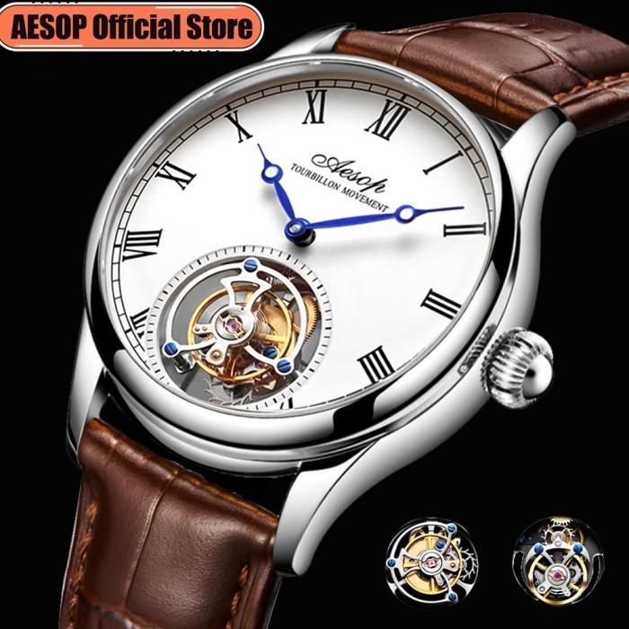 Jam Tangan Pria Original Aesop Real Flying Tourbillon Movement Mechanical Watches Luxury Watch for M
