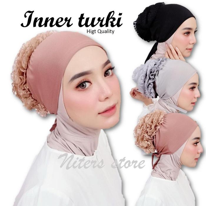 Inner Turki Cepol Premium Terbaru Ciput Tali Renda Turkie Jersey Dalaman Kerudung Wanita Muslim Berv