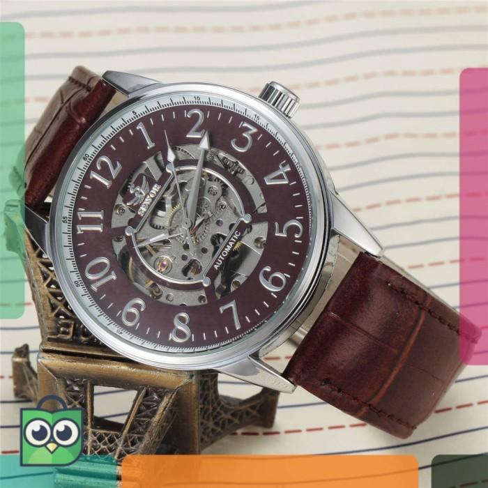 Jam Tangan Pria Sdotter Jam Tangan Pria masculino Fashion SEWOR Brand Leather Skeleton