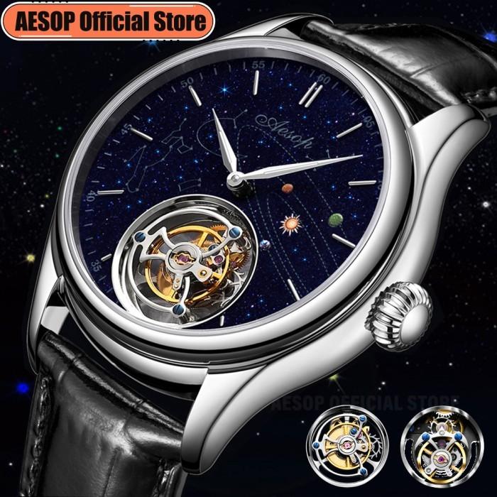 Jam Tangan Pria Original AESOP Flying Tourbillon Movement Mechanical Watch For Man Luxury Fashion Sk