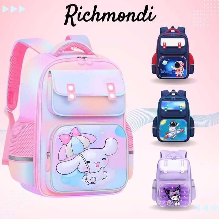 Tas Ransel Koper Anak Sekolah Fashion Bag Banyak Saku,Tas Kuromi Astronot Anak Muat Banyak Barang, A