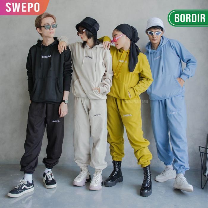 Swepo Satu Set Hoodie Jumper + Jogger Swepo Size M- Xxl (Pria &Wanita) Sweater Polos Panjang Distro