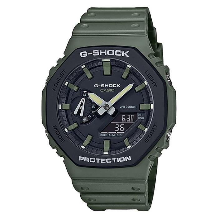 Jam Tangan Pria Casio G-Shock GA-2110SU-3ADR Color Series Black Digital Analog Dial Green Resin Band