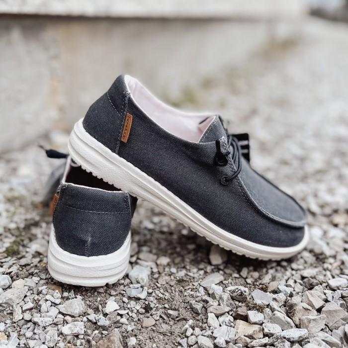 Sepatu Wanita Slip On Hey Dude Wendy Linen Iron Black Original